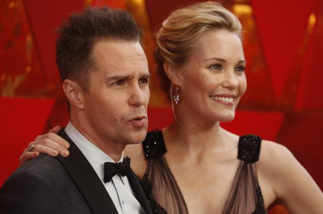 Sam Rockwell and Leslie Bibb arrive at the Oscars. (REUTERS) Sam Rockwell and Leslie Bibb arrive at the Oscars. (REUTERS)