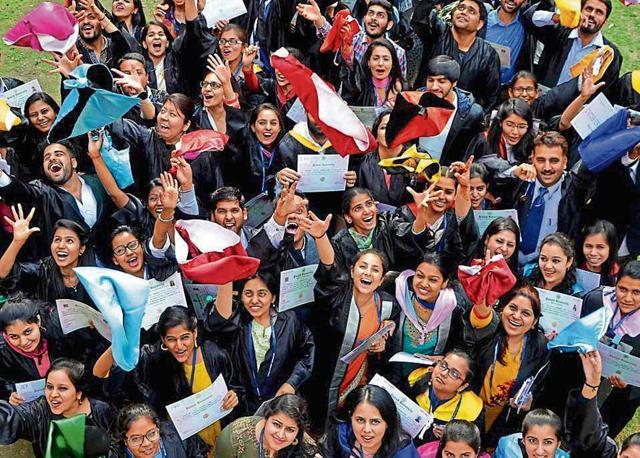 Students in a jubilant mood after receiving their degrees in Chandigarh on Sunday. (Keshav Singh/HT) Students in a jubilant mood after receiving their degrees in Chandigarh on Sunday. (Keshav Singh/HT)