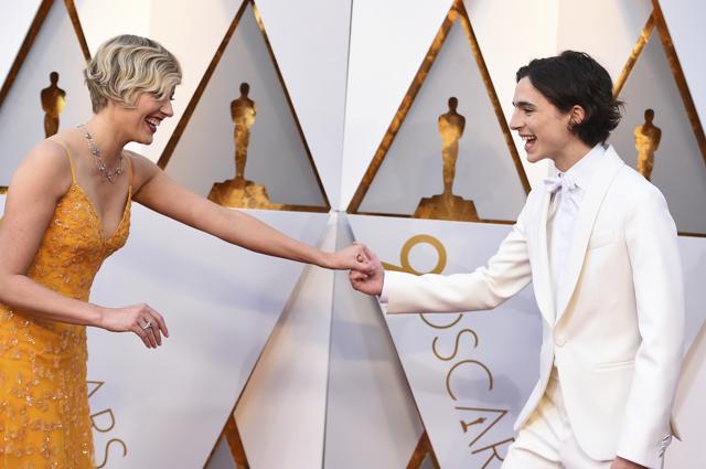 Greta Gerwig, left, and Timothee Chalamet arrive at the Oscars. (Jordan Strauss/Invision/AP) Greta Gerwig, left, and Timothee Chalamet arrive at the Oscars. (Jordan Strauss/Invision/AP)