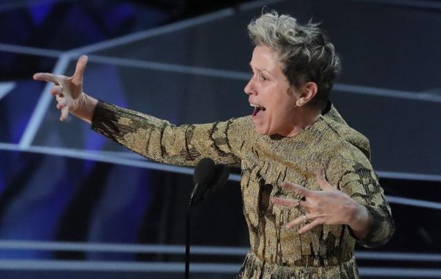 Frances McDormand accepts the Best Actress Oscar for her performance in Three Billboards Outside Ebbing, Missouri. (REUTERS) Frances McDormand accepts the Best Actress Oscar for her performance in Three Billboards Outside Ebbing, Missouri. (REUTERS)