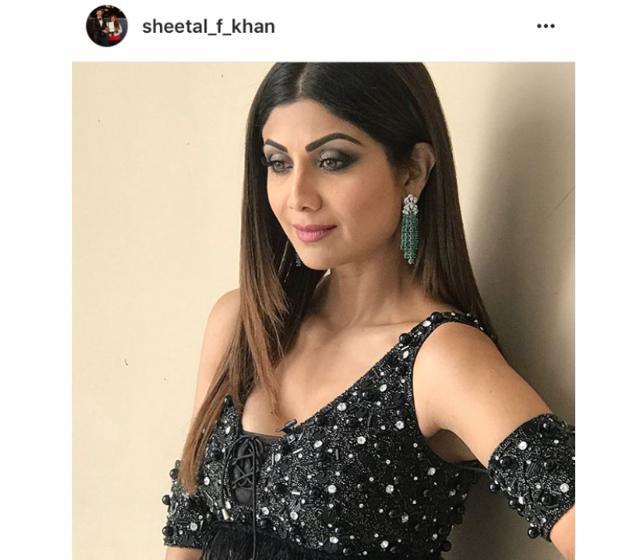 The playful skin-baring silhouette made for a more spirited approach to dressing for evening, a vibe Shilpa accented with her playful feathered top. (Instagram/ sheetal_f_khan) The playful skin-baring silhouette made for a more spirited approach to dressing for evening, a vibe Shilpa accented with her playful feathered top. (Instagram/ sheetal_f_khan)
