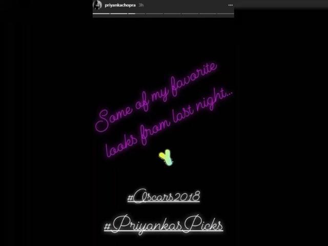Actor Priyanka Chopra took to Instagram on Tuesday to share some of her favourite looks from Oscars 2018. (Instagram/ Priyanka Chopra)