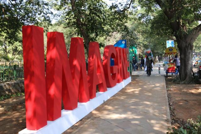 An installation with the name of the fest at the entry of the Nehru Park. An installation with the name of the fest at the entry of the Nehru Park.