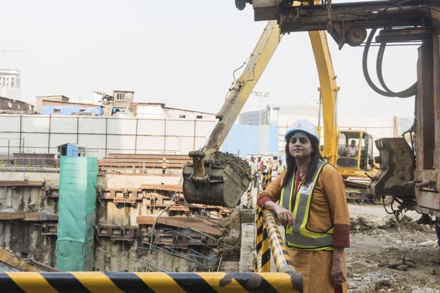 Ashwini Bhide at a Metro construction site in BKC, Mumbai. (Aalok Soni/ HT Photo) Ashwini Bhide at a Metro construction site in BKC, Mumbai. (Aalok Soni/ HT Photo)