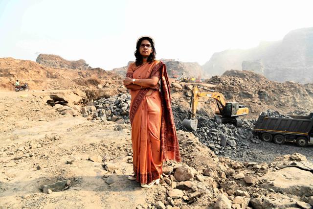 Prajakta Lavangare Verma at the Navi Mumbai airport site at Ulwe. (Bachchan Kumar/ HT Photo) Prajakta Lavangare Verma at the Navi Mumbai airport site at Ulwe. (Bachchan Kumar/ HT Photo)