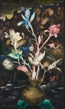 Still life paintings, such as this flower vase, are part of Parekh’s oeuvre. (Photo courtesy Manu Parekh, Gallery Art &amp; Soul and NGMA)