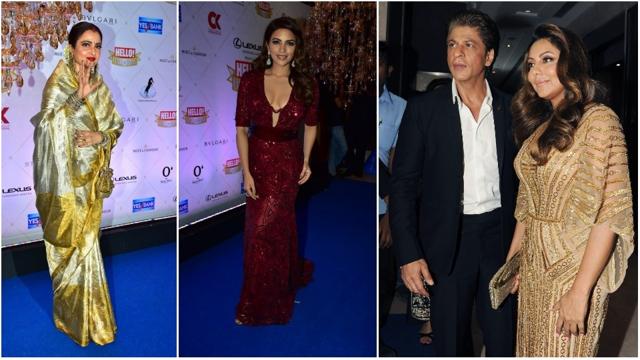 Rekha, Shama Sikander and Shah Rukh Khan with wife and film producer, Gauri Khan. (AFP) Rekha, Shama Sikander and Shah Rukh Khan with wife and film producer, Gauri Khan. (AFP)