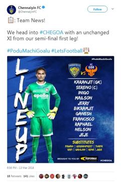 Chennaiyin FC line-up. (Twitter) Chennaiyin FC line-up. (Twitter)