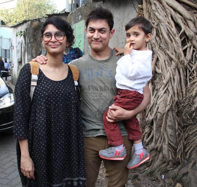 Actor Aamir Khan with wife Kiran Rao and younger son Azad. Actor Aamir Khan with wife Kiran Rao and younger son Azad.
