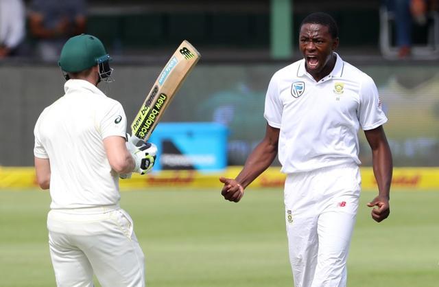 South Africa’s Kagiso Rabada celebrates taking the wicket of Australia’s Steve Smith in the Port Elizabeth Test. (REUTERS) South Africa’s Kagiso Rabada celebrates taking the wicket of Australia’s Steve Smith in the Port Elizabeth Test. (REUTERS)