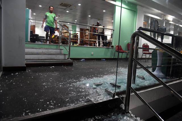 Damages after celebrations by the Bangladesh cricket team in its dressing room. (AFP) Damages after celebrations by the Bangladesh cricket team in its dressing room. (AFP)