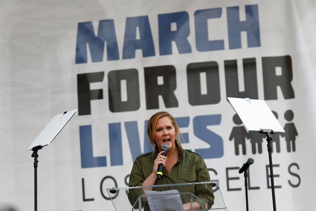 Actor Amy Schumer speaks during March for Our Lives, in Los Angeles, California. (REUTERS) Actor Amy Schumer speaks during March for Our Lives, in Los Angeles, California. (REUTERS)