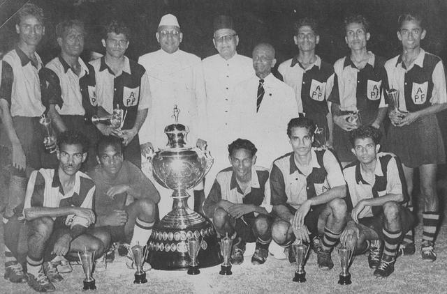 The Hyderabad police team that won the Rovers Cup on November 23, 1957, beating Mohammedan Sporting 3-0 in the final in Bombay. (HT file photo) The Hyderabad police team that won the Rovers Cup on November 23, 1957, beating Mohammedan Sporting 3-0 in the final in Bombay. (HT file photo)