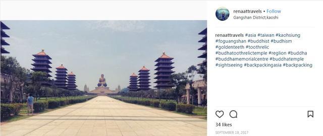 Touching 108 metres in height, the Buddha statue is made up of 1,872 metric tonnes. (renaatravels/Instagram) Touching 108 metres in height, the Buddha statue is made up of 1,872 metric tonnes. (renaatravels/Instagram)