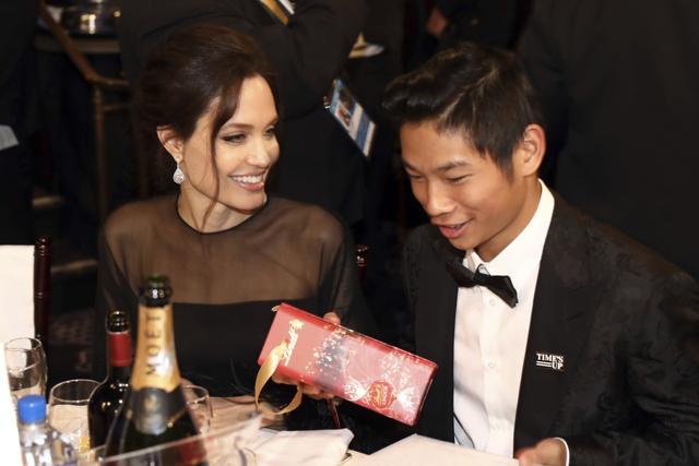 Angelina Jolie, left, and Pax Jolie-Pitt are seen at the Golden Globes. (AP) Angelina Jolie, left, and Pax Jolie-Pitt are seen at the Golden Globes. (AP)