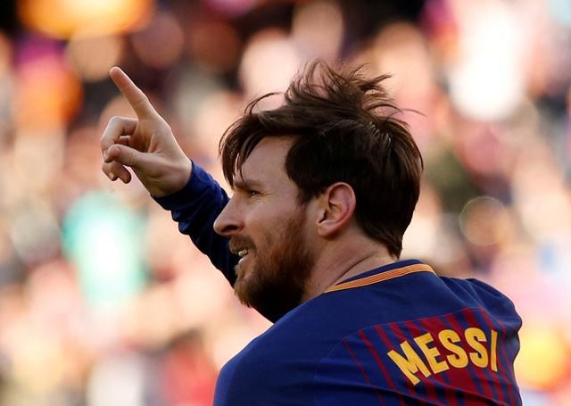 Lionel Messi celebrates scoring Barcelona’s second goal vs Athletic Bilbao on March 18, 2018. (REUTERS) Lionel Messi celebrates scoring Barcelona’s second goal vs Athletic Bilbao on March 18, 2018. (REUTERS)