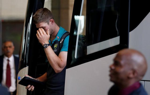 Australian cricketer Cameron Bancroft gestures as he arrives at a hotel in Sandton, South Africa. (REUTERS) Australian cricketer Cameron Bancroft gestures as he arrives at a hotel in Sandton, South Africa. (REUTERS)