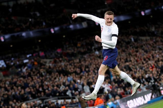 England's Jamie Vardy celebrates after scoring their first goal. (Action Images via Reuters) England's Jamie Vardy celebrates after scoring their first goal. (Action Images via Reuters)