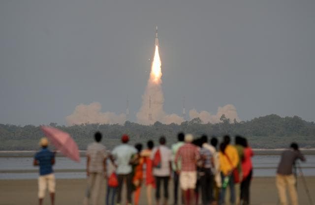 Onlookers watch as the Indian Space Research Organisation's GSAT-6A communications satellite launches on the Geosynchronous Satellite Launch Vehicle (GSLV-F08) from Sriharikota on March 29. (AFP Photo) Onlookers watch as the Indian Space Research Organisation's GSAT-6A communications satellite launches on the Geosynchronous Satellite Launch Vehicle (GSLV-F08) from Sriharikota on March 29. (AFP Photo)