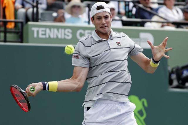 John Isner of the United States hits a forehand against Hyeon Chung of Korea at Miami Open. (USA Today Sports) John Isner of the United States hits a forehand against Hyeon Chung of Korea at Miami Open. (USA Today Sports)