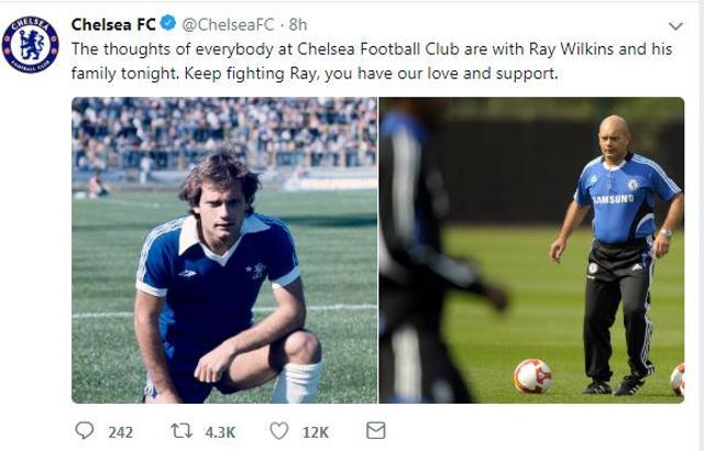 Ray Wilkins also played for Paris Saint Germain, Glasgow Rangers and Queen’s Park Rangers. He coached QPR, Fulham and Jordan as well as becoming caretaker manager at Chelsea when Luiz Felipe Scolari was sacked in 2009. (Chelsea Twitter)