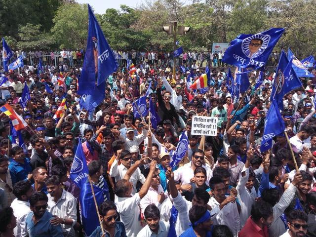 Bhim Sena protestors in Udaipur. (HT Photo) Bhim Sena protestors in Udaipur. (HT Photo)