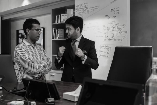 Gaurav Bahuria, a front desk officer at Tamana Special School, meets corporate honcho Vinamra Shastri at his office . (Photo: Jasjeet Plaha/HT) Gaurav Bahuria, a front desk officer at Tamana Special School, meets corporate honcho Vinamra Shastri at his office . (Photo: Jasjeet Plaha/HT)