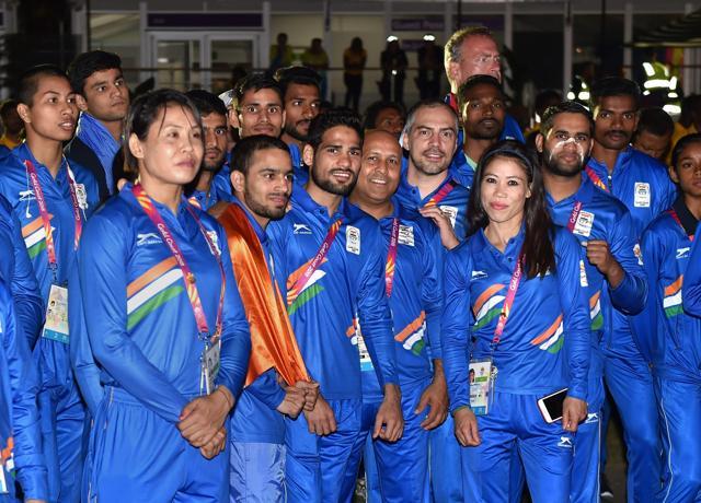 A section of the Indian contingent at the Commonwealth Games 2018 in Gold Coast in Australia. (PTI) A section of the Indian contingent at the Commonwealth Games 2018 in Gold Coast in Australia. (PTI)