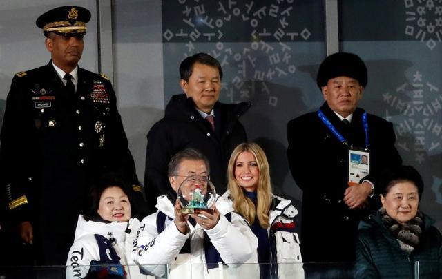 South Korean President Moon Jae-in and South Korean first lady Kim Jung-sook, Ivanka Trump, senior White House adviser, Chinese Vice Premier Liu Yandong, South Korea's Constitutional Court President Lee Jin-sung and U.S. Forces Korea Commander Vincent Brooks and Kim Yong-chol of the North Korean delegation, attend the closing ceremony of the 2018 Winter Olympics. (REUTERS) South Korean President Moon Jae-in and South Korean first lady Kim Jung-sook, Ivanka Trump, senior White House adviser, Chinese Vice Premier Liu Yandong, South Korea's Constitutional Court President Lee Jin-sung and U.S. Forces Korea Commander Vincent Brooks and Kim Yong-chol of the North Korean delegation, attend the closing ceremony of the 2018 Winter Olympics. (REUTERS)