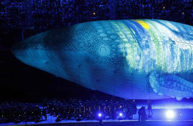 A giant whale’s replica during the Commonwealth Games opening ceremony. (REUTERS) A giant whale’s replica during the Commonwealth Games opening ceremony. (REUTERS)
