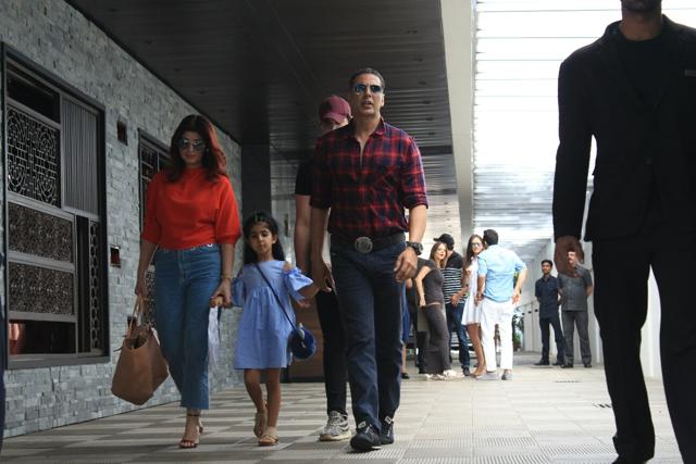 Akshay Kumar along with his wife Twinkle Khanna, son Aarav Kumar and daughter Nitara Kumar seen at a restaurant in Mumbai. (IANS) Akshay Kumar along with his wife Twinkle Khanna, son Aarav Kumar and daughter Nitara Kumar seen at a restaurant in Mumbai. (IANS)