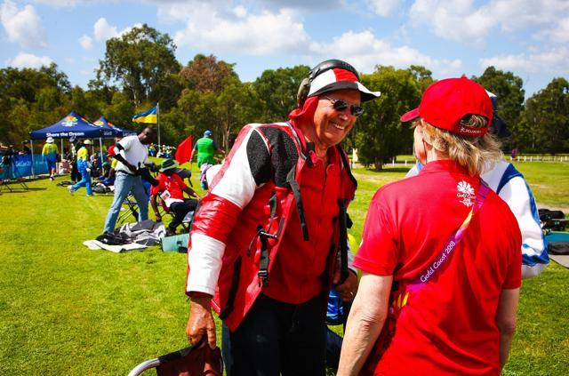 Canada's Robert Pitcairn (L) smiles after competing in the Queen's prize pairs shooting final during the 2018 Gold Coast Commonwealth Games at the Belmont Shooting Complex in Brisbane on April 10. (AFP) Canada's Robert Pitcairn (L) smiles after competing in the Queen's prize pairs shooting final during the 2018 Gold Coast Commonwealth Games at the Belmont Shooting Complex in Brisbane on April 10. (AFP)