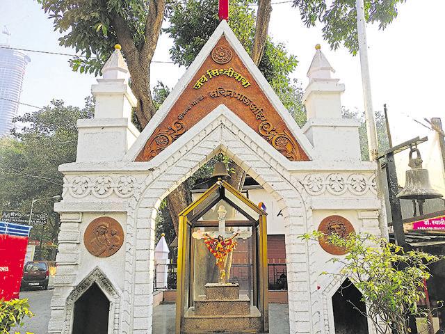 Temple bells, crucifix, posts to moor boats and niches for incense, this shrine has it all. (Rachel Lopez /HT photo)