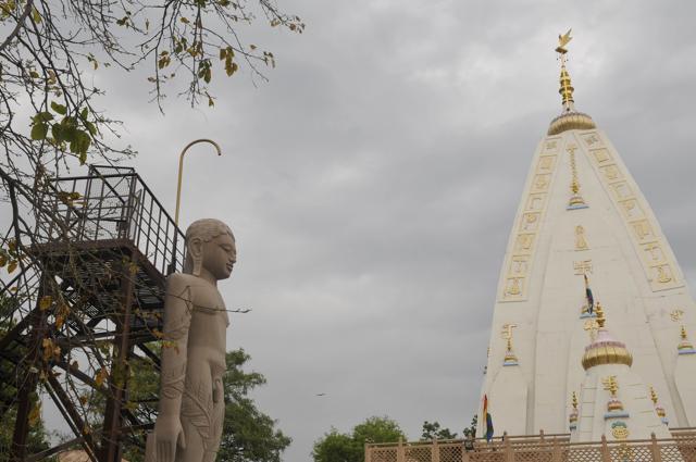 Thieves took away a chhattar from atop Bahubali’s idol at the Jain temple. (Karun Sharma/HT)