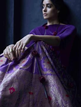 A model in a brocade silk skirt by designer Payal Khandwala. A model in a brocade silk skirt by designer Payal Khandwala.