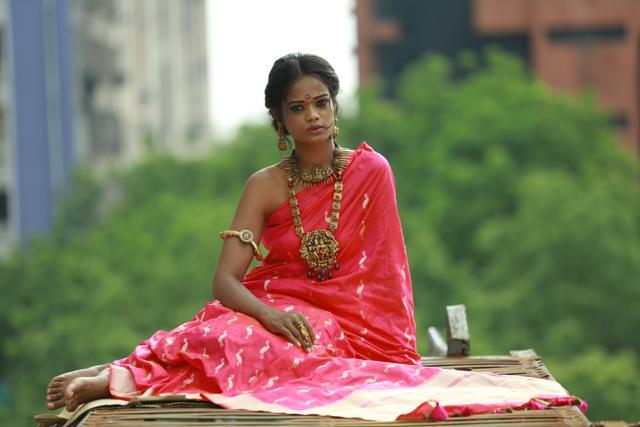 Model Renee in a Banarasi sari by Weaver Story. Styled by Prerna Gauba. (Photo:Amal KS/HT)