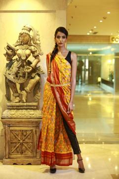 Anushka Virk in a patola silk sari by designer Gautam Gupta. Styled by Prerna Gauba. (Photo:Amal/HT)