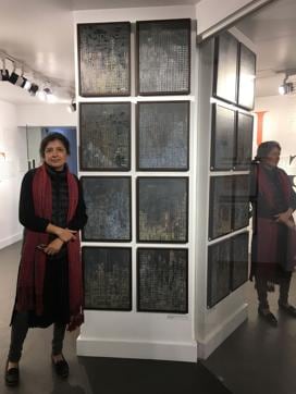 Artist Pooja Iranna poses with her artworks inspired from the ever-growing city and its architecture. Artist Pooja Iranna poses with her artworks inspired from the ever-growing city and its architecture.