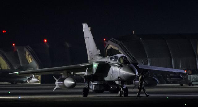 In a handout picture released by the British Ministry of Defence, a Royal Air Force Tornado GR4 aircraft, flown by 31 Squadron the Goldstars, taxis before taking off from the British base RAF Akrotiri in Cyprus on April 14, 2018 as part of a mission to conduct strikes in support of Operations in Syria. (AFP Photo) In a handout picture released by the British Ministry of Defence, a Royal Air Force Tornado GR4 aircraft, flown by 31 Squadron the Goldstars, taxis before taking off from the British base RAF Akrotiri in Cyprus on April 14, 2018 as part of a mission to conduct strikes in support of Operations in Syria. (AFP Photo)