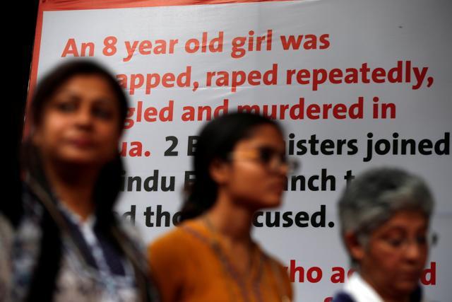 People attend a protest against the rape of an eight-year-old girl, in Kathua, near Jammu and a teenager in Unnao, Uttar Pradesh, in New Delhi, India April 15, 2018. (Reuters) People attend a protest against the rape of an eight-year-old girl, in Kathua, near Jammu and a teenager in Unnao, Uttar Pradesh, in New Delhi, India April 15, 2018. (Reuters)