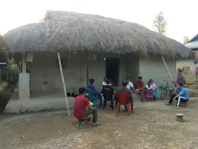 HT Photo (Locals at Khomdram Gambhir’s home at Khumbong Mamang Leikai in Imphal West district after hearing the news from Mumbai.) HT Photo (Locals at Khomdram Gambhir’s home at Khumbong Mamang Leikai in Imphal West district after hearing the news from Mumbai.)