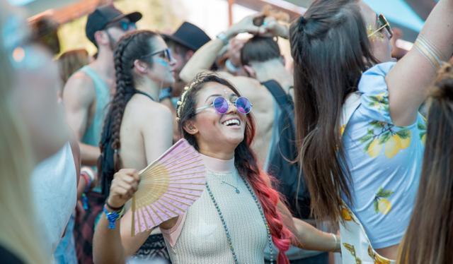 Myette Ware listens to Goldfish in the Do Lab tent at the Coachella Music and Arts Festival in Indio, California. (AFP)