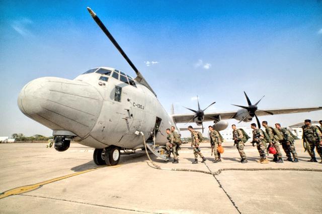 Soldiers board a C-130J aircraft. (Picture courtesy: Indian Air Force) Soldiers board a C-130J aircraft. (Picture courtesy: Indian Air Force)