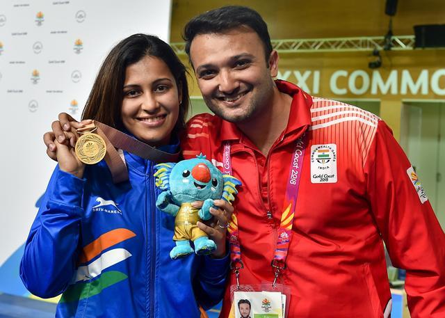 Heena Sidhu with her husband, coach and former shooter, Ronak Pandit. (PTI) Heena Sidhu with her husband, coach and former shooter, Ronak Pandit. (PTI)