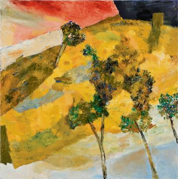 An untitled work from 2015 that melds different elements of nature, as if they interact internally. (@ Vadehra Art Gallery)