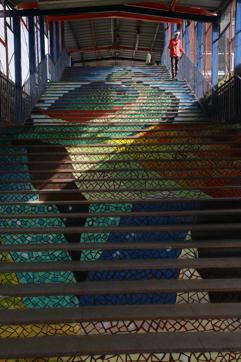 A peacock image painted on one of the staircases at platform seven. (Photo: Amal KS/HT)