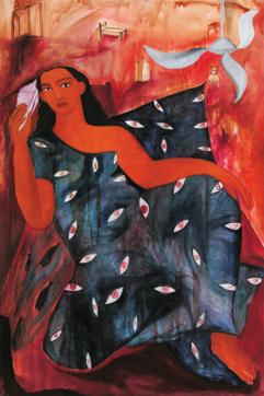 In her new work, Songs from the Blood of the Weary, 12 large paintings come together as one work when displayed together. The work reflects on how every generation hopes for peace, and continues to sacrifice a lot for it.