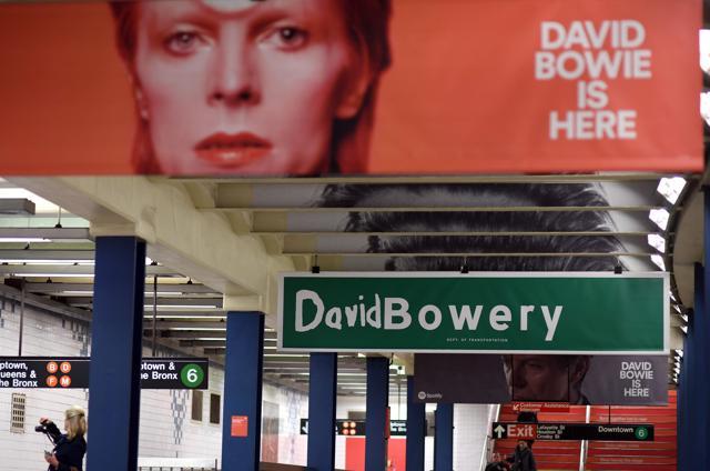 A David Bowie art installation is seen at the Broadway-Lafayette subway station in New York City. (AFP) A David Bowie art installation is seen at the Broadway-Lafayette subway station in New York City. (AFP)