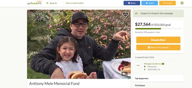 A screenshot of the GoFundMe page created to raise funds for Anthony Mele’s family.