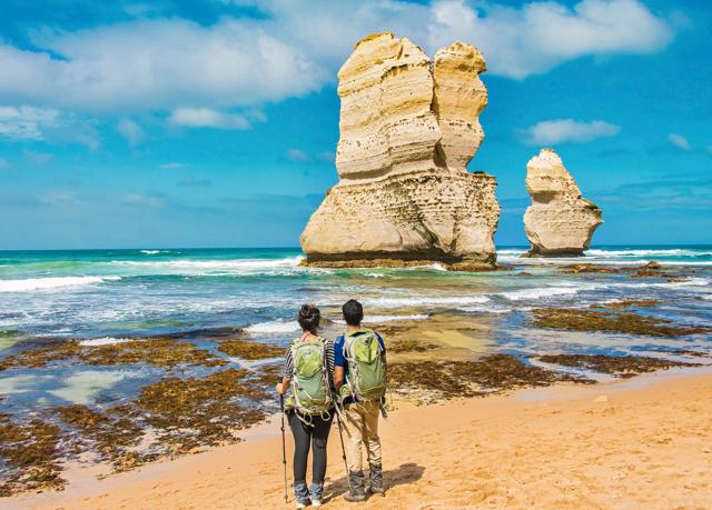 The Great Ocean Walking Trail in Australia goes through two national parks, rugged forests, high cliffs and beaches; (On Savi) tights, Adidas; T-shirt, her own; (On Vid) T-shirt, his own; trousers, Topman; backpack and hiking gear, Great Ocean Walking Trail The Great Ocean Walking Trail in Australia goes through two national parks, rugged forests, high cliffs and beaches; (On Savi) tights, Adidas; T-shirt, her own; (On Vid) T-shirt, his own; trousers, Topman; backpack and hiking gear, Great Ocean Walking Trail